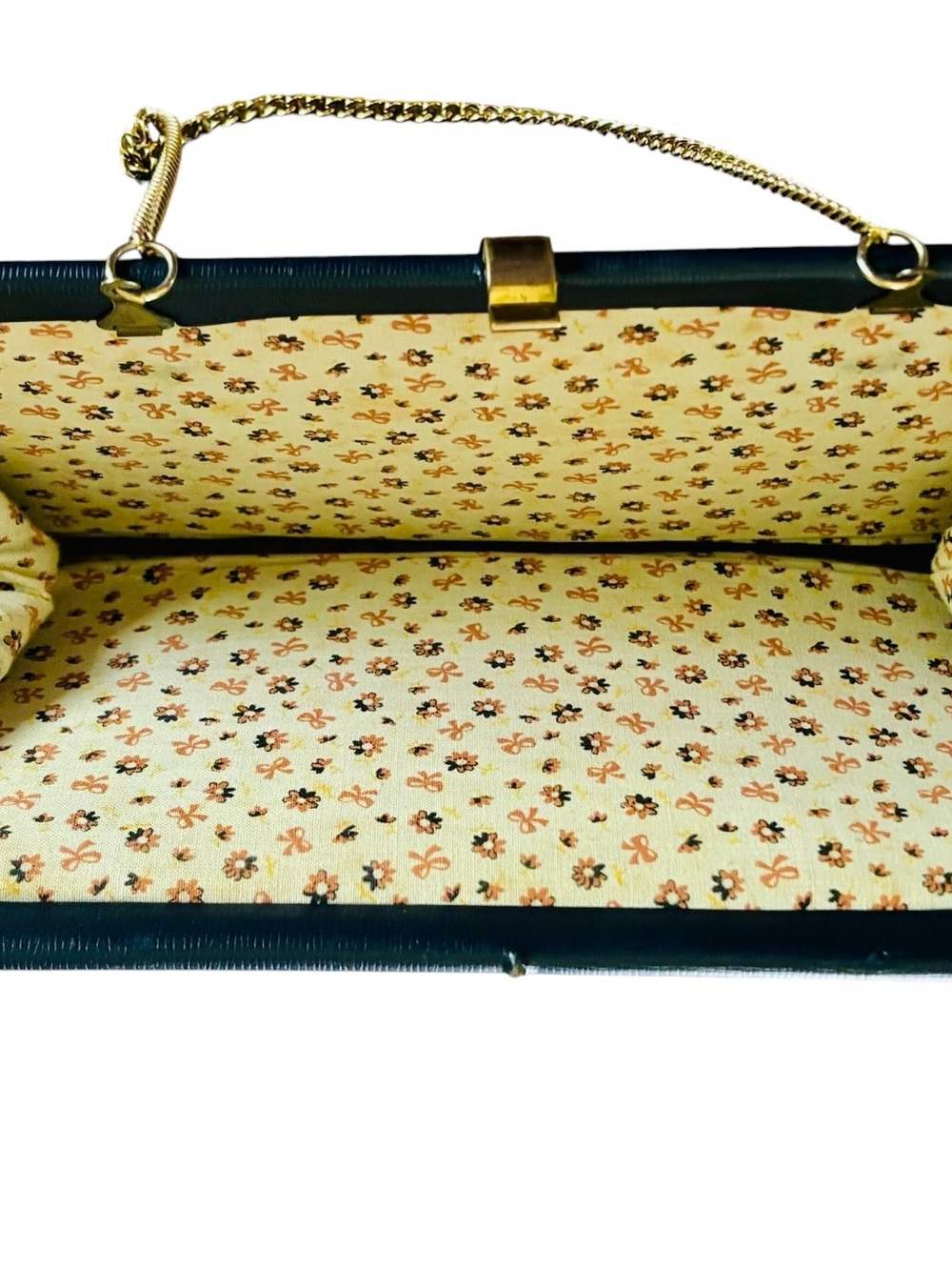 Vintage MCM Navy Gold Tone Chain-Handle Evening Clutch - Picture 3 of 10
